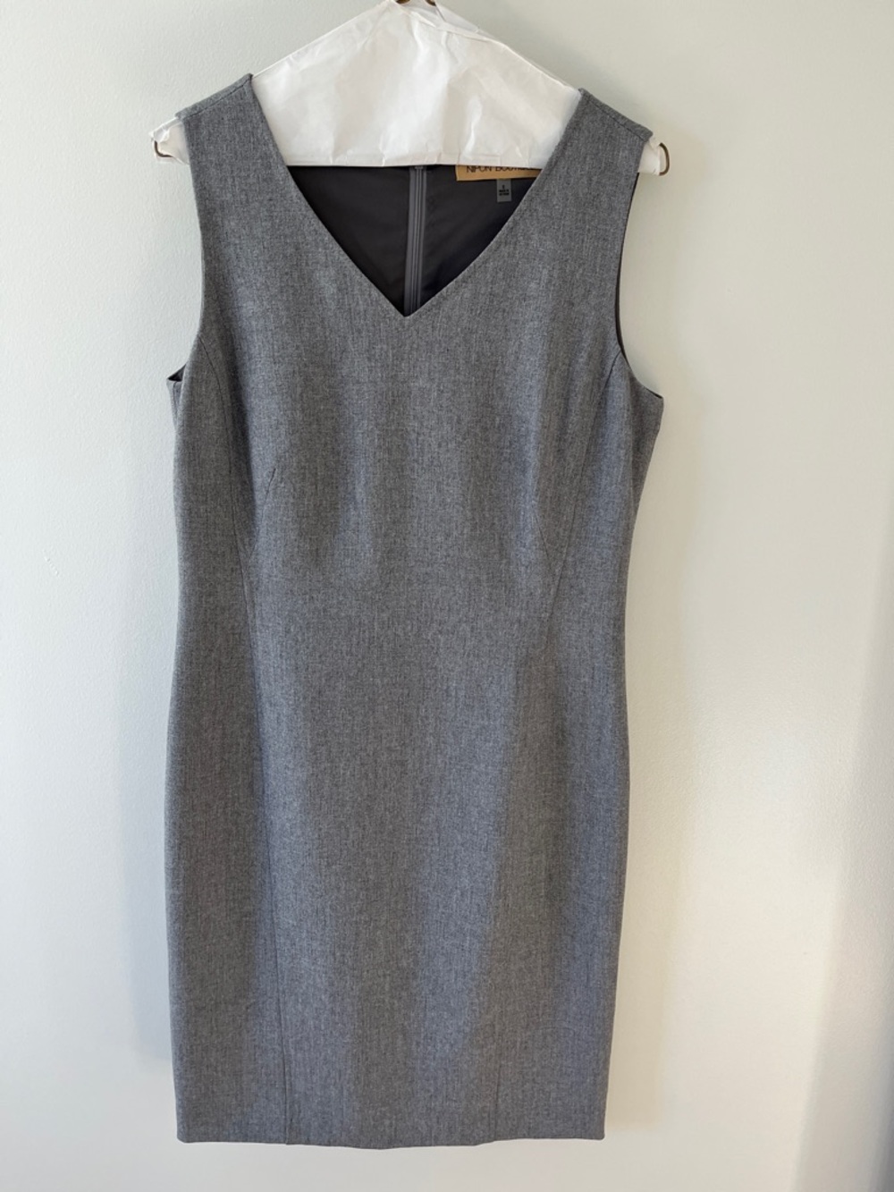 Nipon Boutique Grey Sleeveless V-Neck Midi Sheath Dress